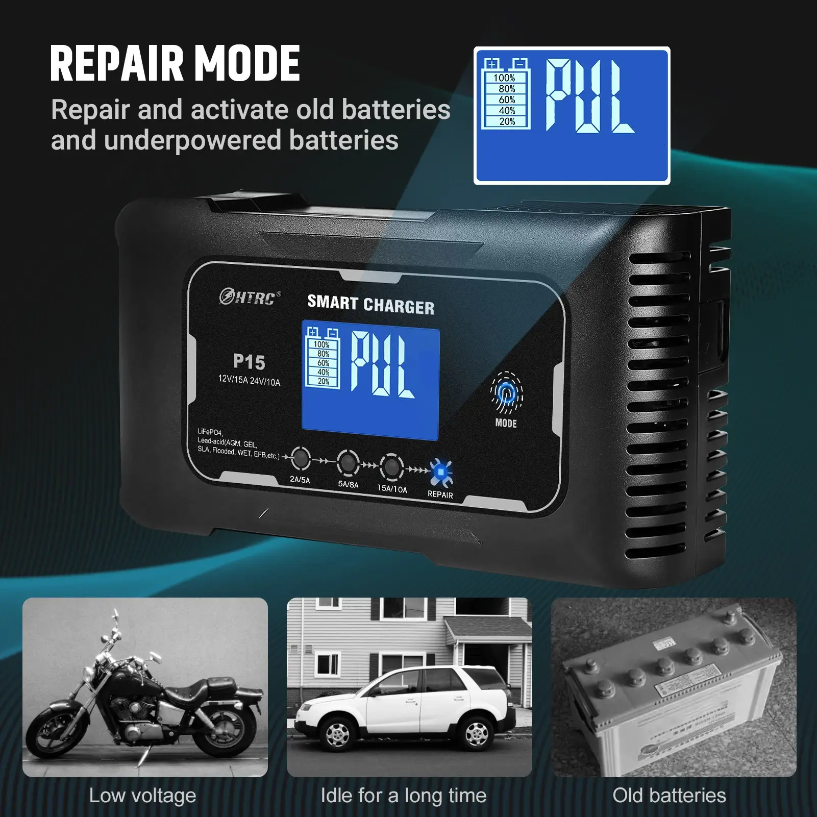 HTRC 12V-24V 35A Smart Car Battery Charger - Image 5
