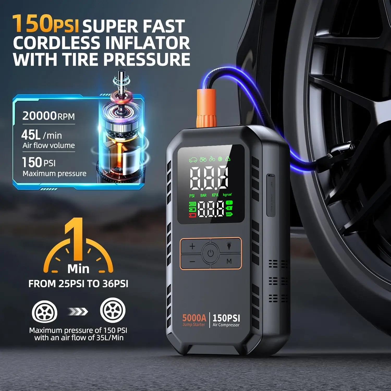4-in-1 5000A Car Jump Starter with Air Pump - Image 3