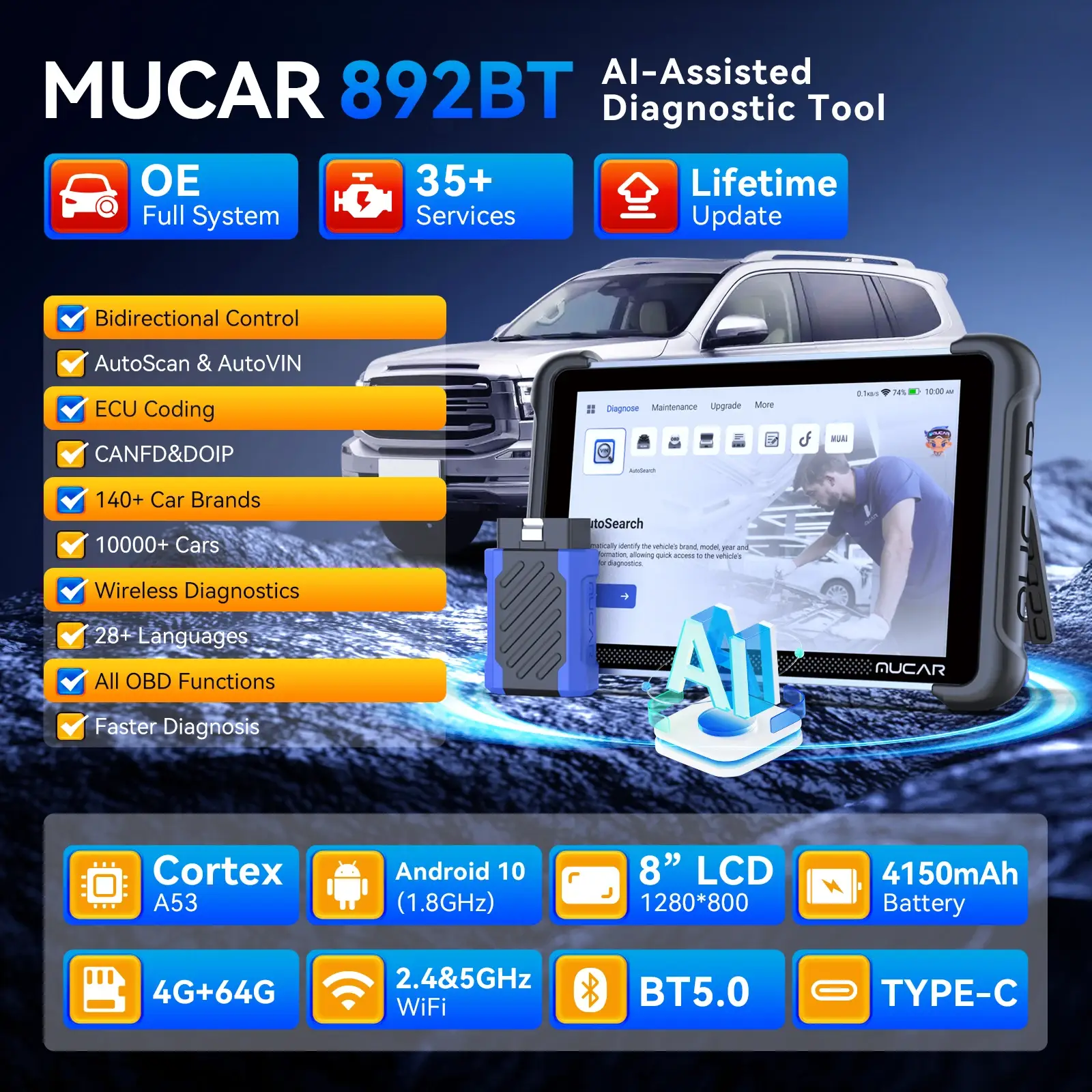 MUCAR 892BT AI OBD2 Bi-Directional Scanner - Image 1