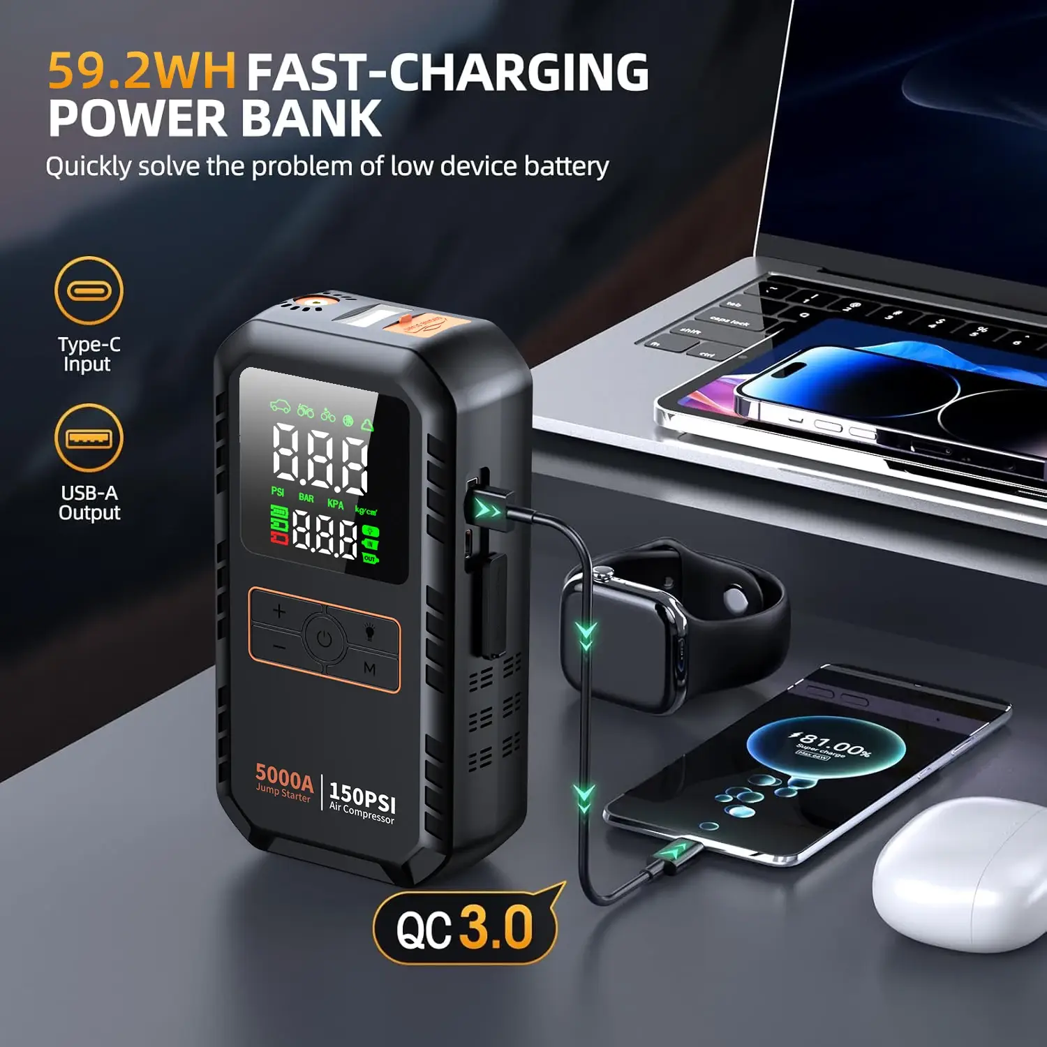 4-in-1 5000A Car Jump Starter with Air Pump - Image 5